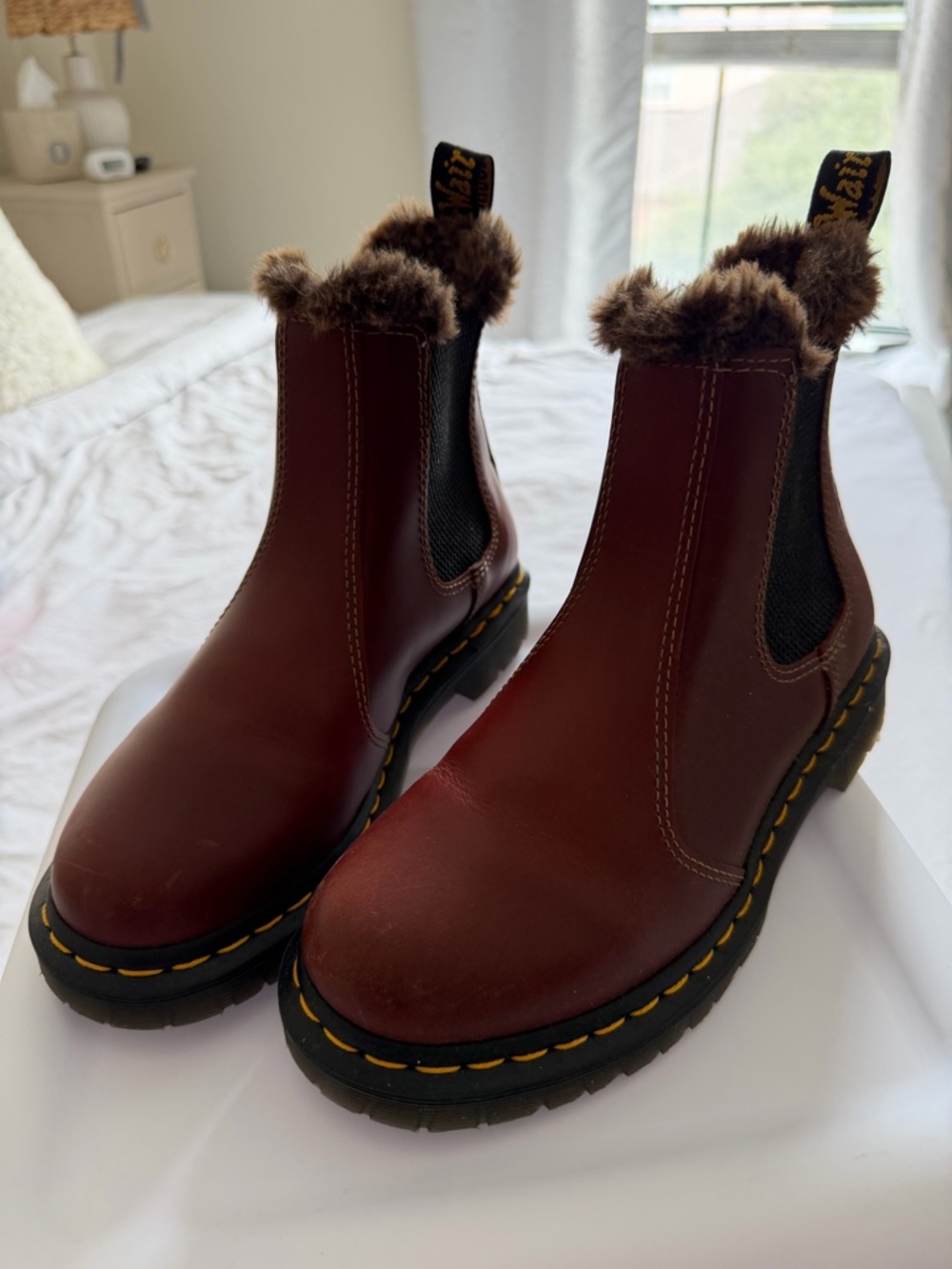 Dr. Martens 2976 Burgundy Leather Fur Chelsea Boots